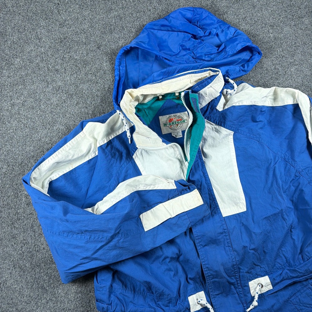 Vintage‎ McGregor Windbreaker Jacket Mens Medium Blue White Stowaway Hood